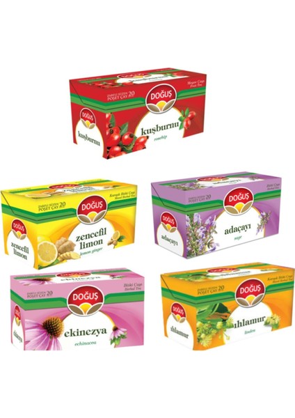 Kış Çayları Serisi (Zencefil Limon-Ihlamur-Adaçayı-Kuşburnu-Ekınezya)5x20'Lı