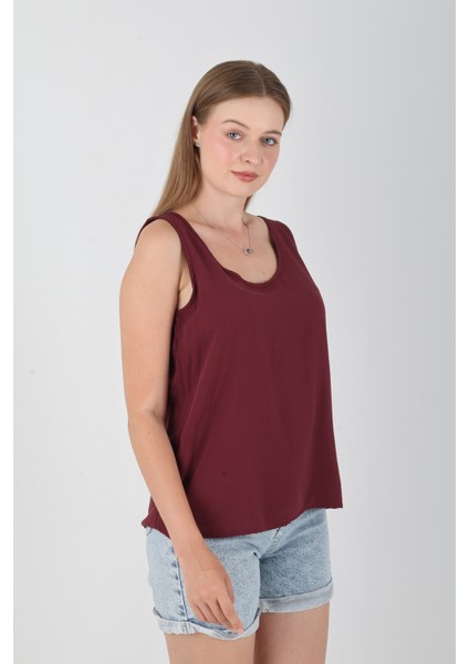Viskon Kumaş Kalın Askılı Bordo Kadın Bluz modelleri