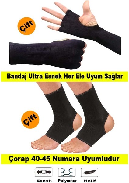 Boks Bandajı Kickboks Çorabı Seti Boks Kick Boks Muaythai Bandaj Çorap Seti