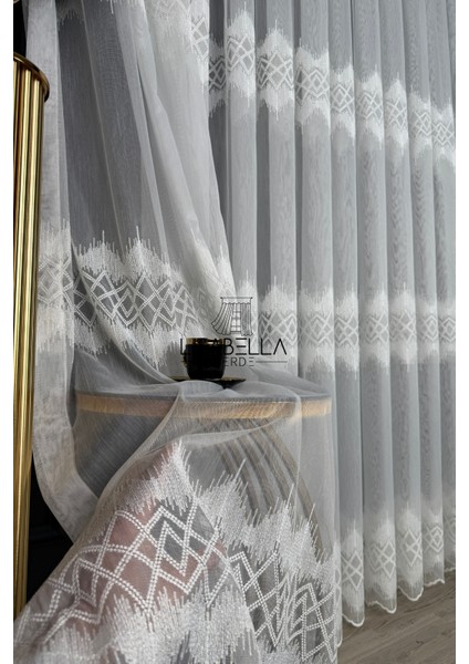 Luxe Brode Tül Ttm Zemin Yumuşak Zemin Dökümlü Ütü Istemez , Etkileyici Işıl Işıl (Pilesiz Düz Dikiş)