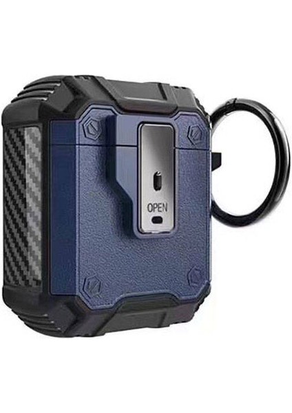 Airpods Uyumlu Cppl Airbag 35 Darbelere Karşı Dayanıklı Düğmeli Kılıf-Mavi