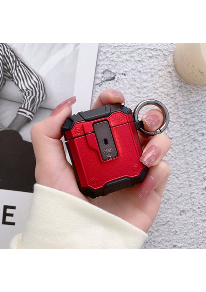 Airpods Uyumlu Cppl Airbag 35 Darbelere Karşı Dayanıklı Düğmeli Kılıf-Kırmızı indirimleri