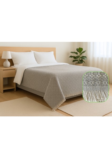 Ilmeki Destina Gri Koltuk Örtüsü / Yatak Örtüsü / Pike – 170X210 cm – %100 Geri Dönüştürülmüş Iplik – Şık ve Doğal Dokuma