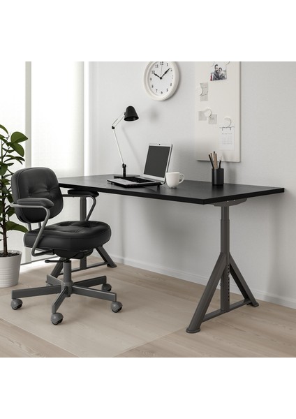 Idåsen Çalışma Masası 160 x 80 cm Siyah Koyu Gri Çelik Ayarlanabilir Kablo Düzenleyicili indirimleri