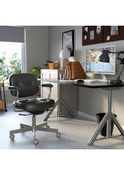 Idåsen Çalışma Masası 160 x 80 cm Siyah Koyu Gri Çelik Ayarlanabilir Kablo Düzenleyicili