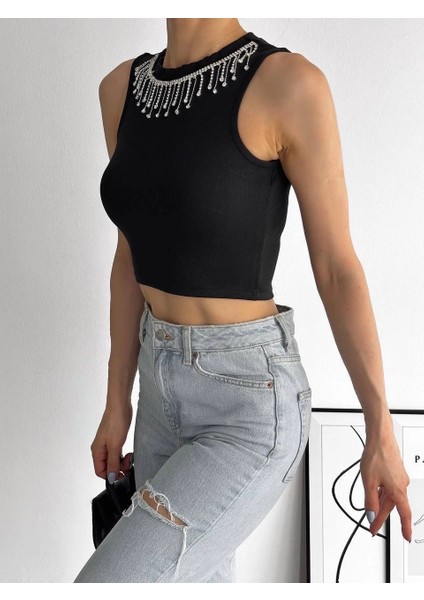 Fitilli Kaşkorse Yakası Zincirli Atlet Siyah fırsatları