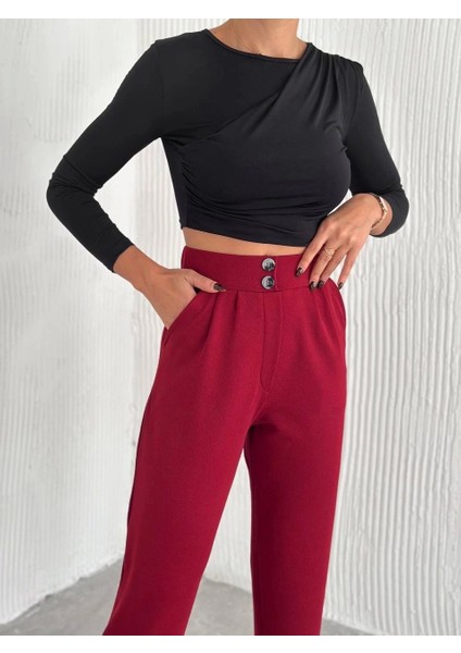 Örme Krep Pantolon Çift Düğmeli fırsatları