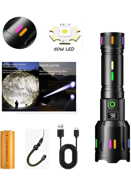 PS-9885 Profesyonel Zoomlu 50W Şarjlı Powerbank Avcı Polis El Feneri