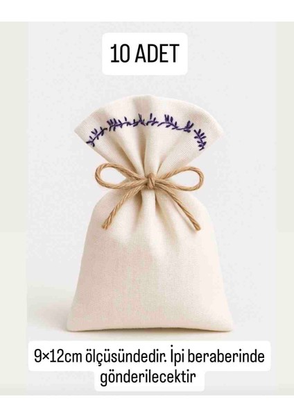 Nakışlı Bej Renk Ham Bez Kese 9×12CM 10 Adet- Düğün, kınagecesi, Mevlit -Çok Amaçlı Bez Kese Bez Poşet