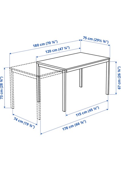 Vangsta Yemek Masası 120 -180 x 75 cm Açılır Siyah Kahverengi 4-6 Kişilik Melamin Kaplama fırsatları