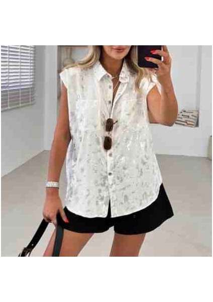 Gümüş Yaldızlı Sıfır Kol Vatkalı Kadın Gömlek fiyatları