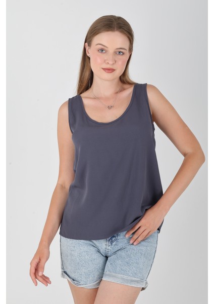 Viskon Kumaş Kalın Askılı Indigo Kadın Bluz fiyatları