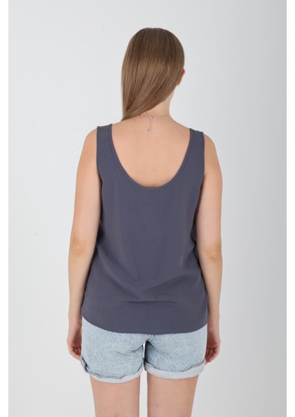 Viskon Kumaş Kalın Askılı Indigo Kadın Bluz modelleri