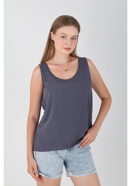 Viskon Kumaş Kalın Askılı Indigo Kadın Bluz fırsatları