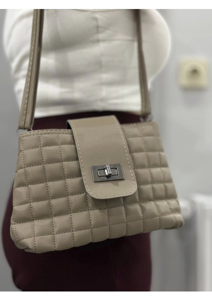 Kapaklı Kapitone Vizon Cilt Çanta