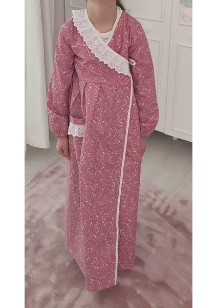 Kız Çocuk Pembe Çiçekli Namaz Elbisesi % 100 Pamuklu Poplin Kumaş 3-14 Yaş modelleri