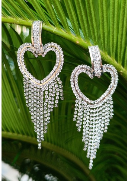 Gümüş Renk Zirkon Taşlı Lüks Abiye Küpe