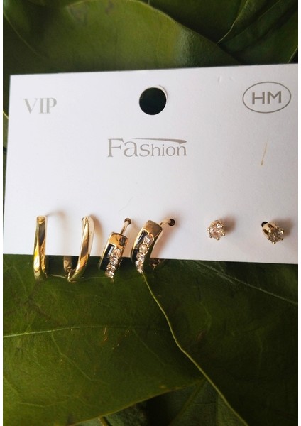 Gold Renk Lüks Gösterişli Figürlü Çoklu Küpe