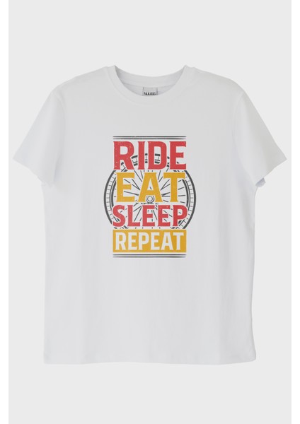 Ride Eat Sleep Repeat Baskılı Beyaz Tişört (Xl)