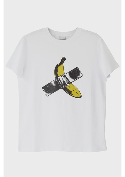 Taped Banana Baskılı Eğlenceli Muz Tasarımlı Beyaz Tişört (Xxl)