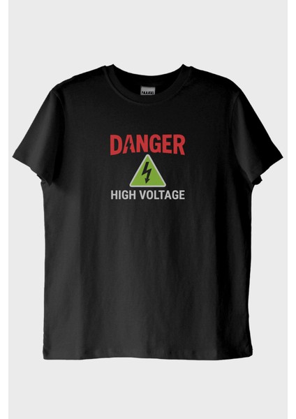 Danger Temalı Yüksek Gerilim Tasarımlı Siyah Tişört (Xl)