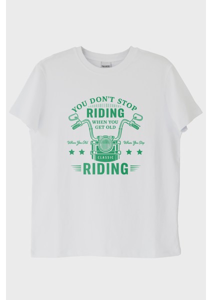 You Don&#039;t Stop Riding Motosiklet Tutkunu Beyaz Tişört