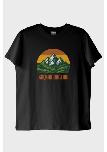 Kaçkar Dağları Retro Doğa Baskılı Siyah Tişört (Xs)