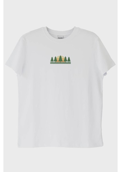 Minimalist Doğa Manzaralı Baskılı Tasarım Beyaz Tişört