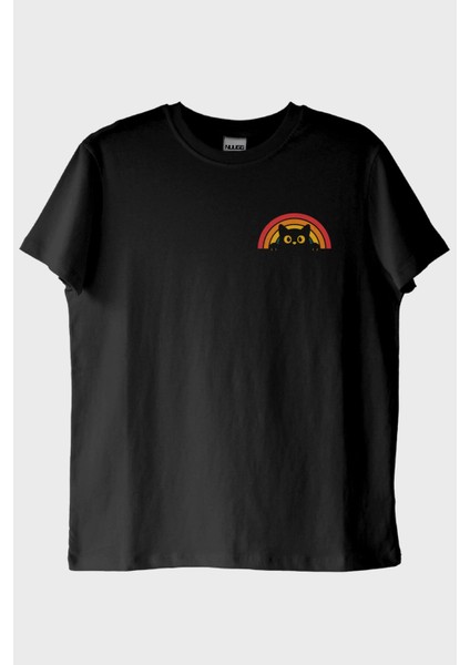 Rainbow Cat Baskılı Tasarım Siyah Tişört (Xl)