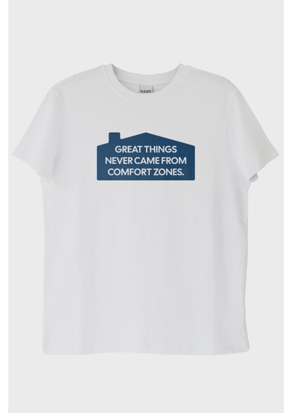 Great Things Never Came From Comfort Zones Baskılı Beyaz Tişört (Xs)