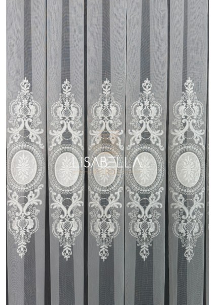 Sultan Esintisi Ttm Tül Zeminli Yumuşak Dökümlü Kadife Kord Nakışlı Ağır Tül Perde(Pilesiz Düz Dikiş)