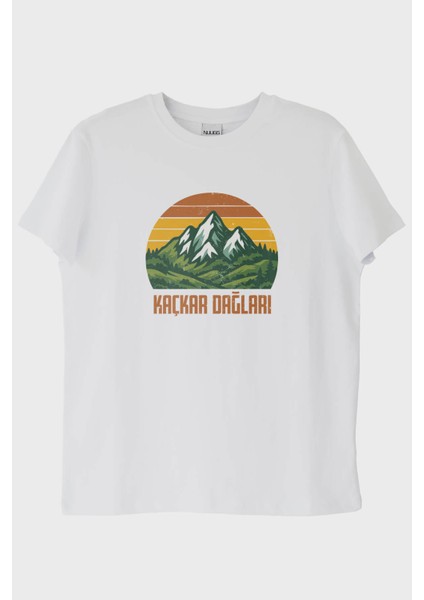 Kaçkar Dağları Retro Doğa Baskılı Beyaz Tişört (Xxl)