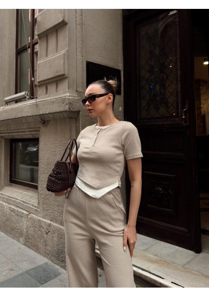 Düğme Yakalı Bej Alt Üst Takım S3943 modelleri