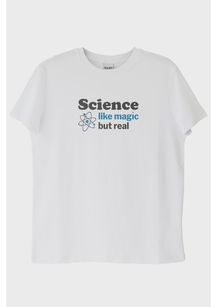Science Like Magic But Real Baskılı Bilim Temalı Beyaz Tişört (Xxl)