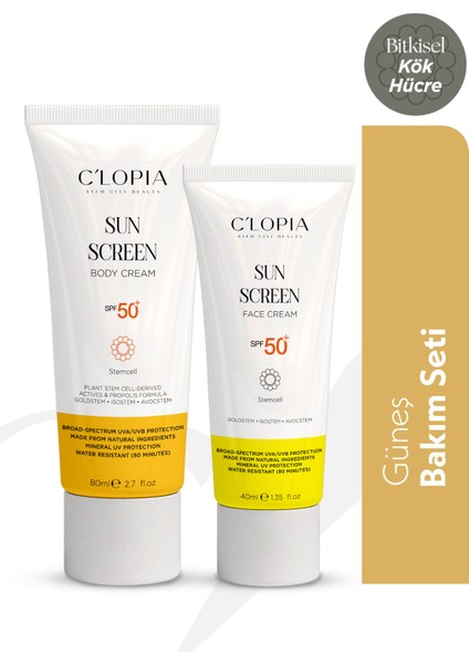 Güneş Bakım Seti Spf 50+ Uva & Uvb Koruma Bitkisel Kök Hücre Mineral Filtre Zinc Oxide
