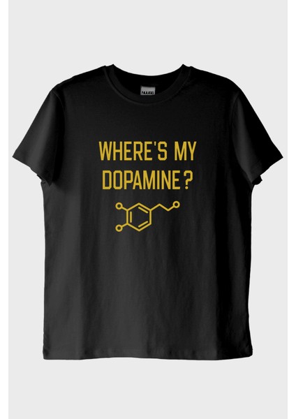 WHERE&#039;S My Dopamine Baskılı Bilim Temalı Siyah Tişört (Xl)