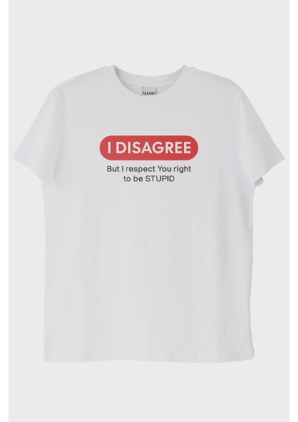 I Disagree Baskılı Mizahi Beyaz Tişört (Xxl)
