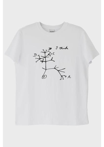 I Think Baskılı Evrim Ağacı Tasarımlı Beyaz Tişört (Xxl)