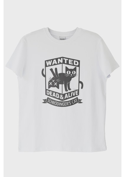 Wanted: Dead &amp; Alive Schrödinger&#039;s Cat Tasarım Beyaz Tişört