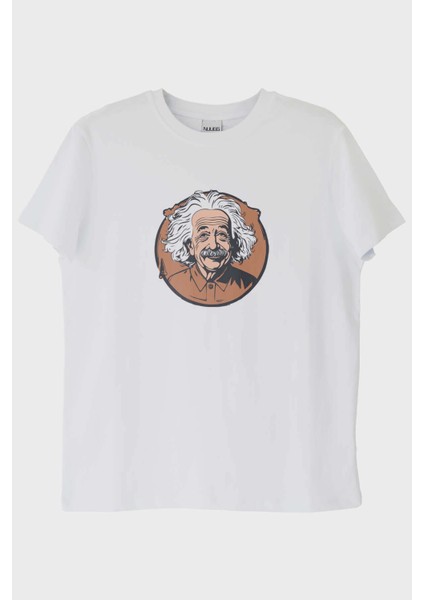 Albert Einstein Portre Baskılı Tasarım Beyaz Tişört (Xxl)