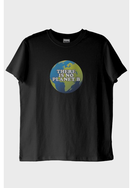 There Is No Planet B Dünya Resimli Baskılı Siyah Tişört (Xs)