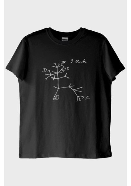 I Think Baskılı Evrim Ağacı Tasarımlı Siyah Tişört (M)
