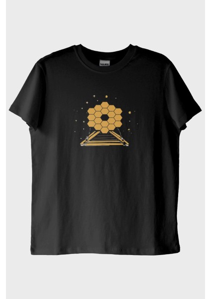 James Webb Teleskopu Tasarımlı Gökbilim Baskılı Siyah Tişört (M)