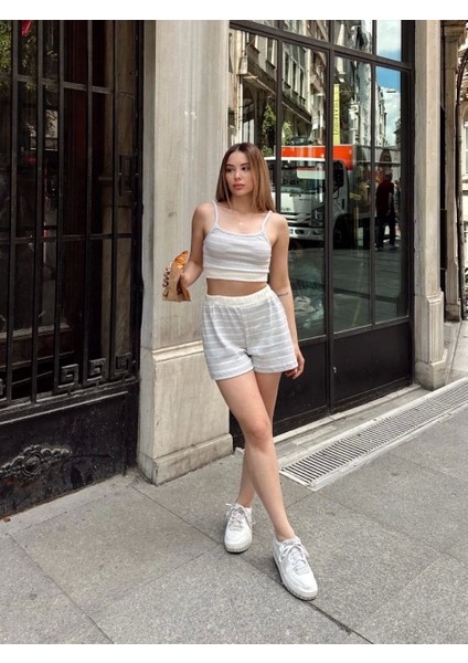 Çizgili Şortlu Takım Gri S3978 fiyatları