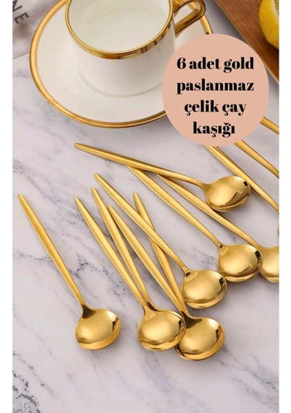 6 Adet Şık Parlak Gold Paslanmaz Titanyum Çelik Çay Kaşığı Kararmaz modelleri