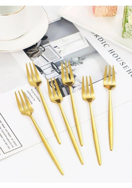 6 Adet Mini Boy Lüx Gold Fondü Çatalı Paslanmaz Çelik 14 cm Tatlı Çatalı modelleri