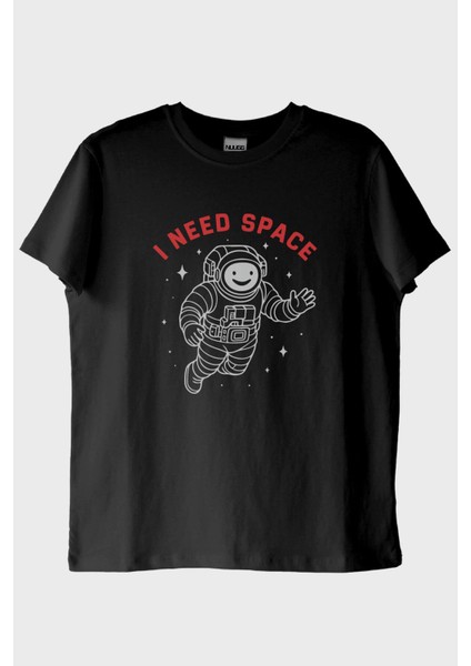 I Need Space Astronot Tasarımlı Baskılı Siyah Tişört (S)