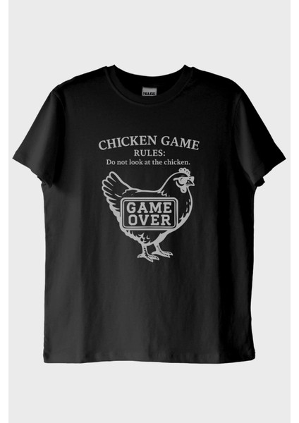 Chicken Game Tavuk Tasarımlı Baskılı Siyah Tişört (M)