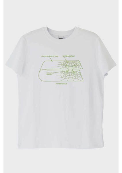 Curved Space-Time Baskılı Solucan Deliği Beyaz Tişört