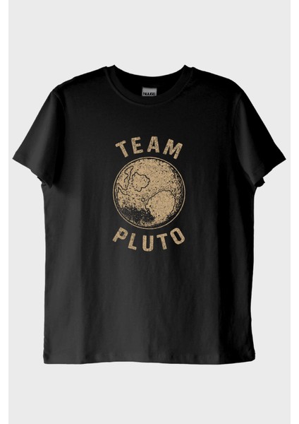 Team Pluto Baskılı Uzay Temalı Siyah Tişört